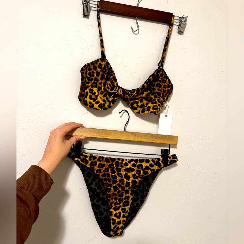 Good American Leopard Print Bikini Set in Brown and Black NWOT